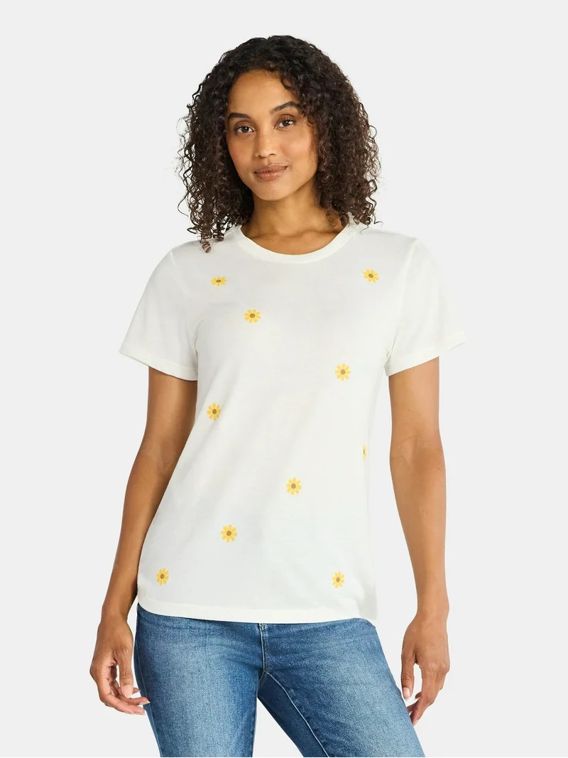 Positivitees Women's Sunflower Toss Graphic Seasonal Fall Tee, Sizes S-XXXL | Walmart (US)