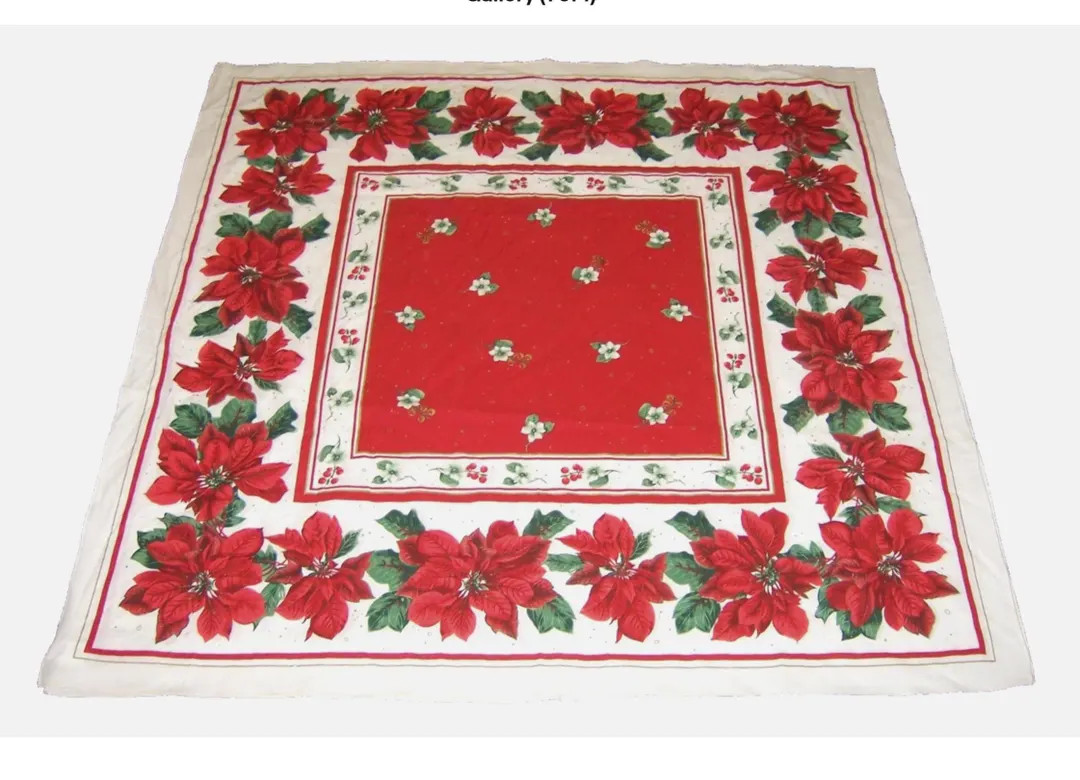 Vintage Christmas Tablecloth Poinsettia Tablecloth Vintage Christmas Table Linens Poinsettia Tabl... | Etsy (US)