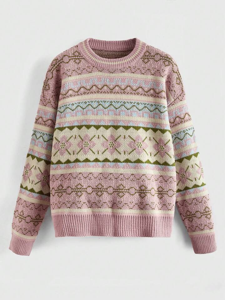 ROMWE Kawaii Women's Geometric Pattern Sweater, Pullover | SHEIN