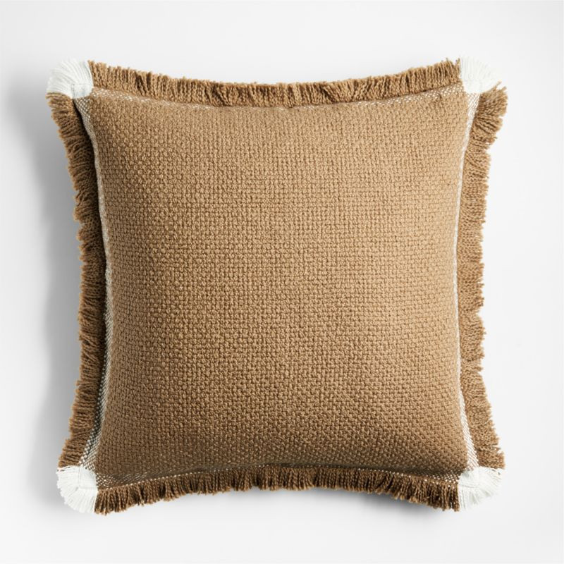 Weekend Camel Brown Organic Cotton Stripe 23"x23" Throw Pillow with Feather Insert + Reviews | Cr... | Crate & Barrel