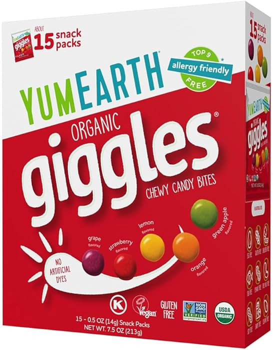 YumEarth Organic Giggles Chewy Candy – Allergy Friendly, No Artificial Dyes, Non GMO, Gluten Fr... | Amazon (US)