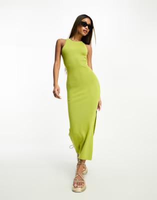 ASOS DESIGN knitted racer midi dress in green | ASOS (Global)