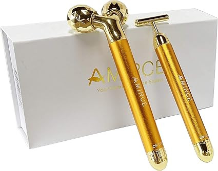 Face Massager Roller Golden 3D Roller Electric Face Roller and T Shape Facial Roller Massager Kit | Amazon (US)
