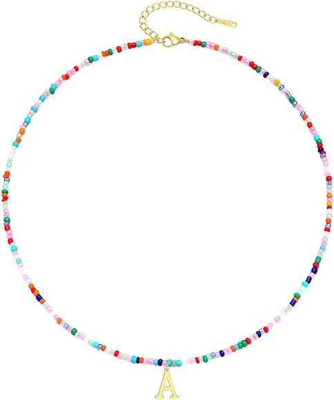 Colorful Beaded Initial Necklaces for Girls Teen Girl Gifts Handmade Personalized Stainless Steel... | Amazon (US)