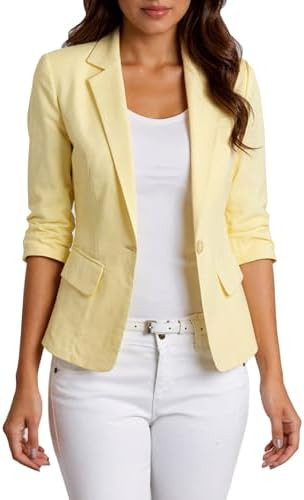 Mina Self 2026 Women's Summer 3/4 Sleeve Linen Blazer - Lightweight Breathable Fully-Lined Slim O... | Amazon (US)