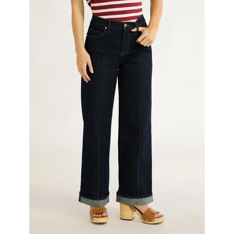 Free Assembly Women's Wide Leg High Rise Pintuck Jeans, 29” Inseam, Sizes 0-20 - Walmart.com | Walmart (US)