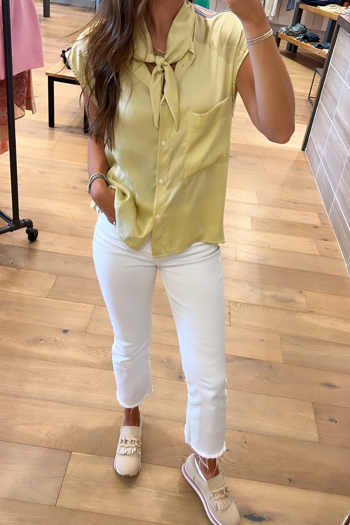 Thursdays work fit! Loving this Koch top paired with my fav Zara white cropped flare jeans! These Coconut shoes are so comfortable! Linked the shoes as well as similar options! 

#LTKU #LTKworkwear #LTKBacktoSchool