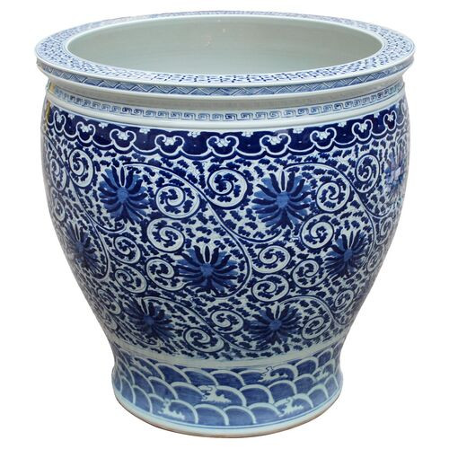 Twisted Lotus Large Planter, Blue/White | One Kings Lane