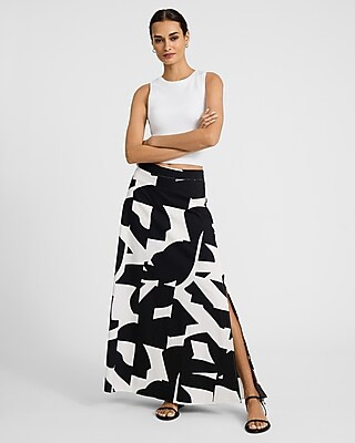 High Waisted Printed Poplin Maxi Skirt | Express