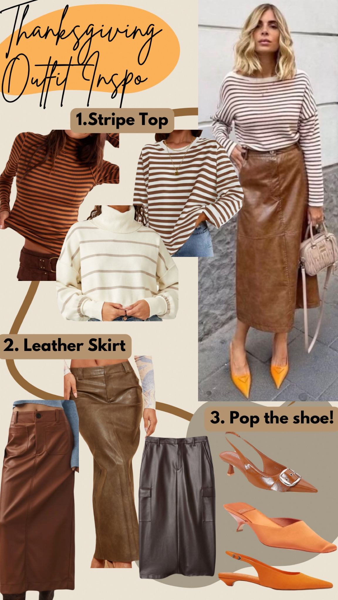 Thanksgiving outfit inspo! Festive and polished. Stripe top, leather skirt, and pop the look with the shoe!

#LTKFindsUnder100 #LTKStyleTip #LTKHoliday