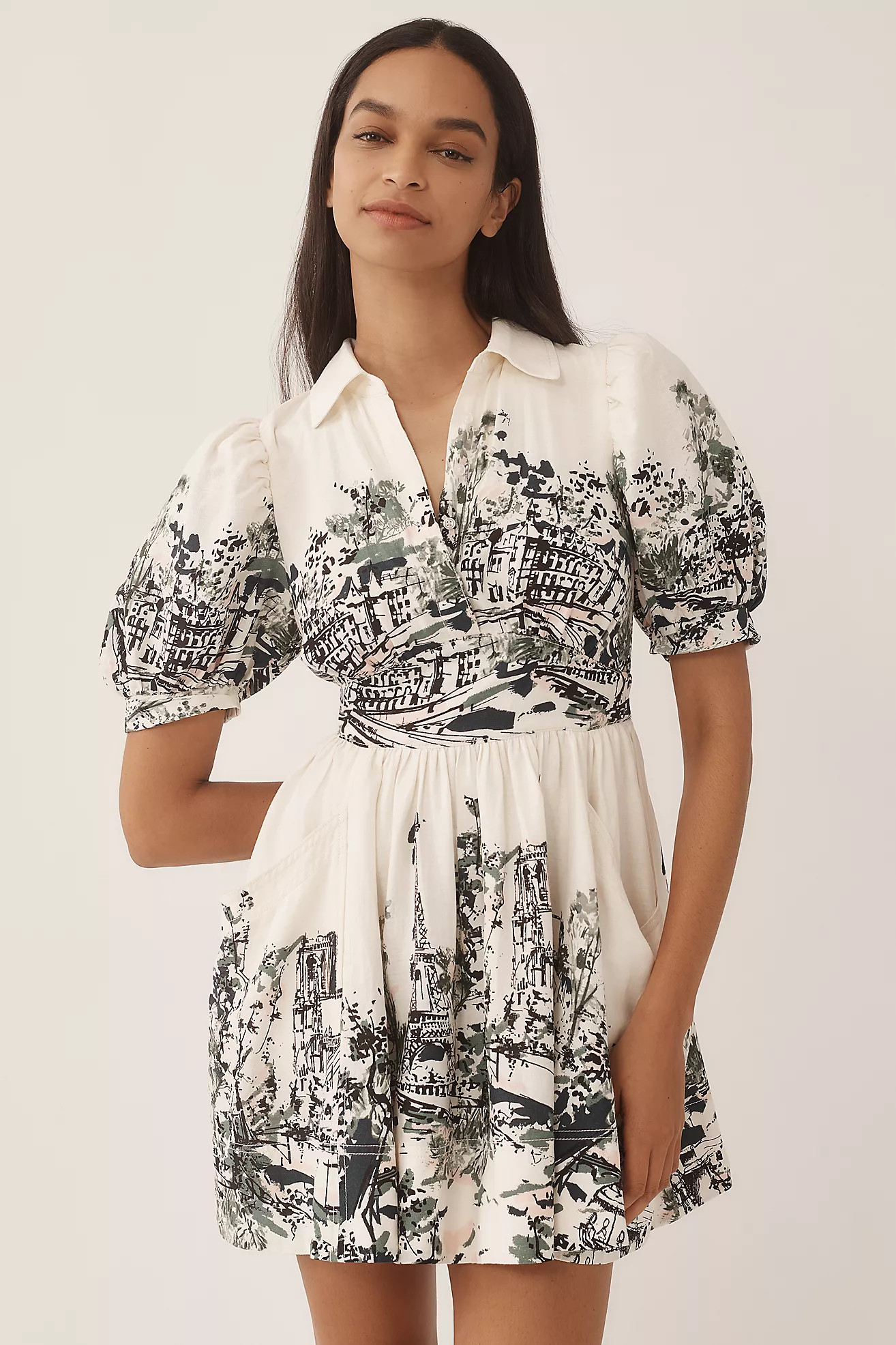 Maeve Short-Sleeve Collared Mini Shirt Dress | Anthropologie (US)