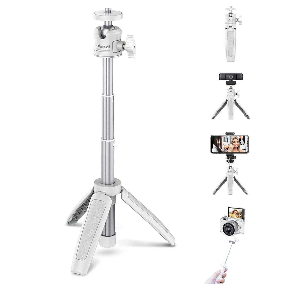 Mini Portable Camera Tripod, for iPhone/Samsung/Google Smartphone Clamp/Action Cam, Lightweight, White Handle Travel Tripod, 1/4" Screw Mini Vlog Camera Table Tripod Photography Accessories | Amazon (US)