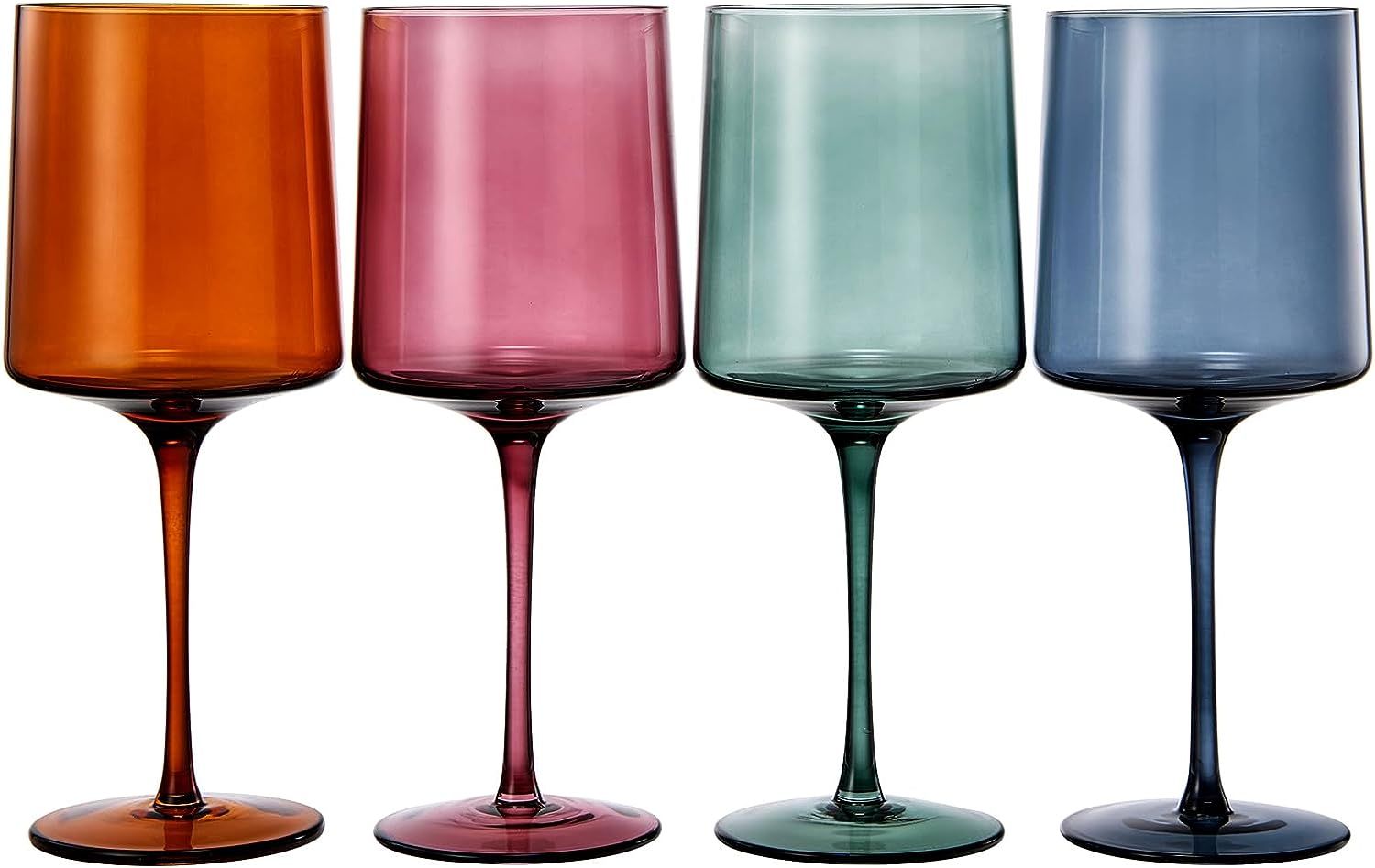 Muted Colored Square Crystal Wine Glasses Set of 4, Gift For Her, Him, Wife, Friend - Large 13.5 ... | Amazon (US)