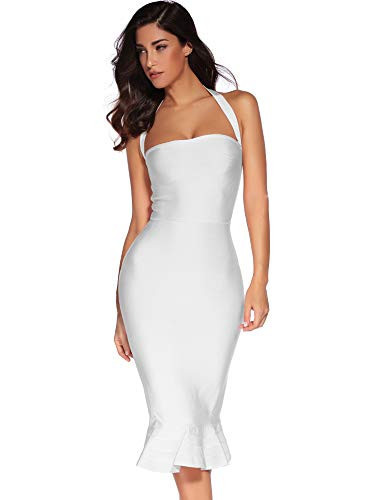 Womens Halter Fishtail Bandage Party Dress Elegant Wedding Guest Dress(White,S) | Amazon (US)