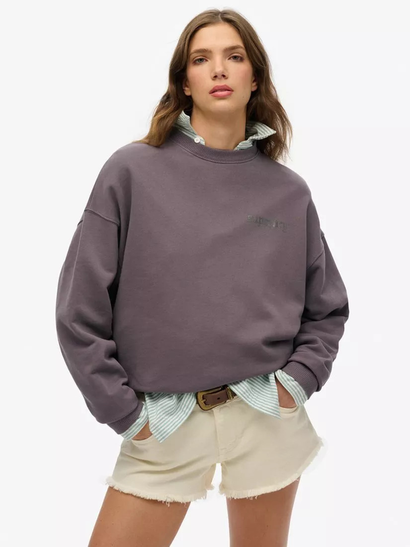 Superdry Old School Tattoo Pure Organic Cotton Oversized Sweatshirt, Rock Dark Grey | John Lewis (UK)