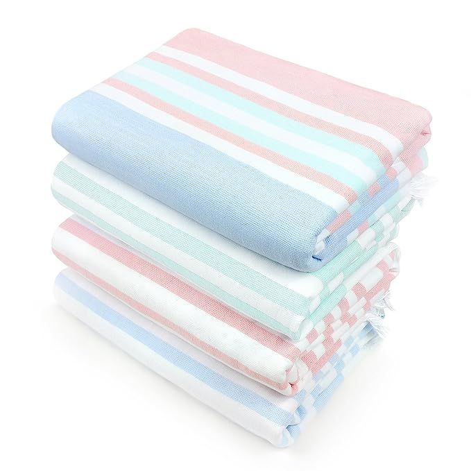 Kaufman - SAND FREE Fouta Stripe Towel set - 4 Pack Large 36" X 70" Brushes Sand Easily | Amazon (US)