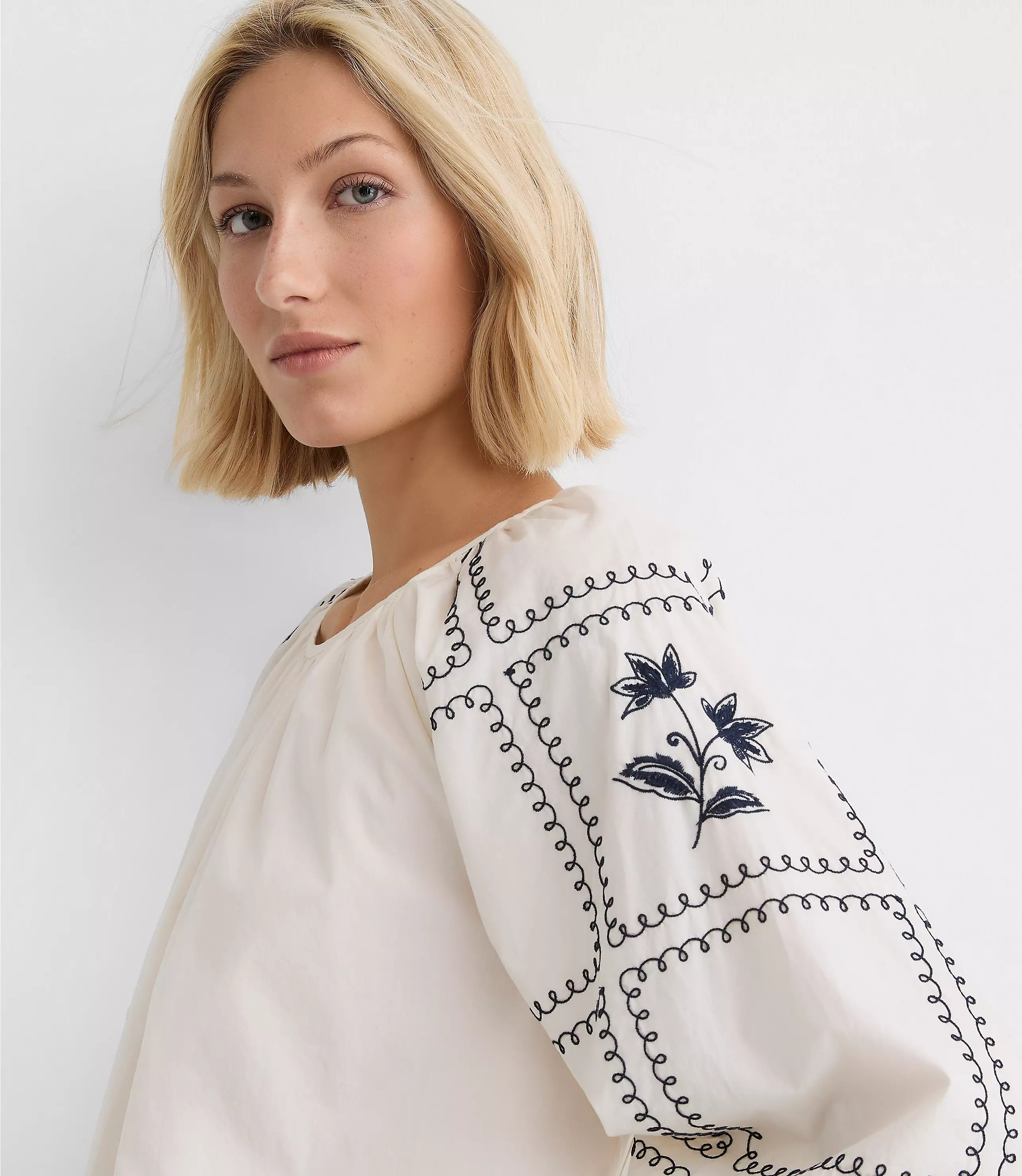 Floral Embroidered Poplin Blouse | LOFT