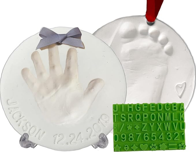 Baby Handprint Footprint Keepsake Ornament Kit (Makes 2) - Bonus Stencil for Personalized Christm... | Amazon (US)