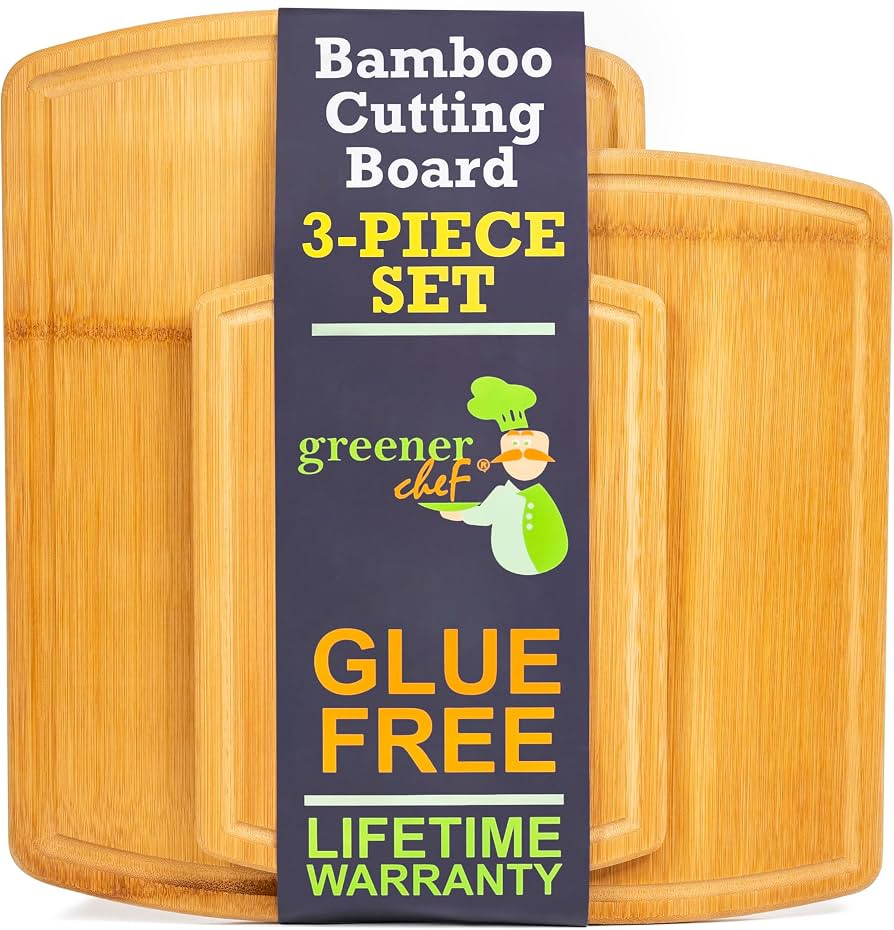 Greener Chef Organic Bamboo Cutting Board Set of 3 – No Glue Design, 62% More Cutting Area, Lif... | Amazon (US)