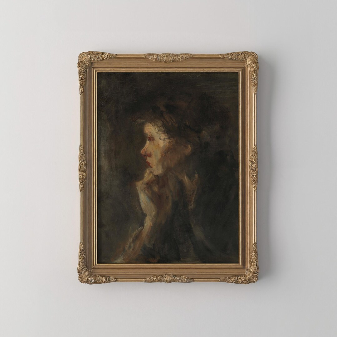 PRINTED Vintage Portrait Wall Art Moody Woman Painting Print Framed Antique Style Dutch Classic A... | Etsy (US)