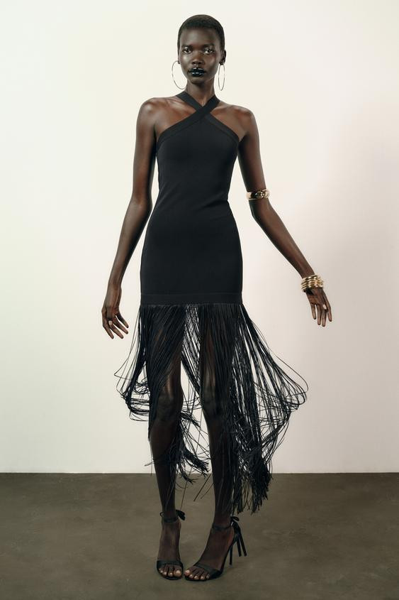 LONG STRETCH FRINGE DRESS | Zara US