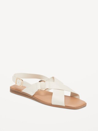 Faux-Leather Cross-Strap Buckled Sandals for Women | Old Navy (US)