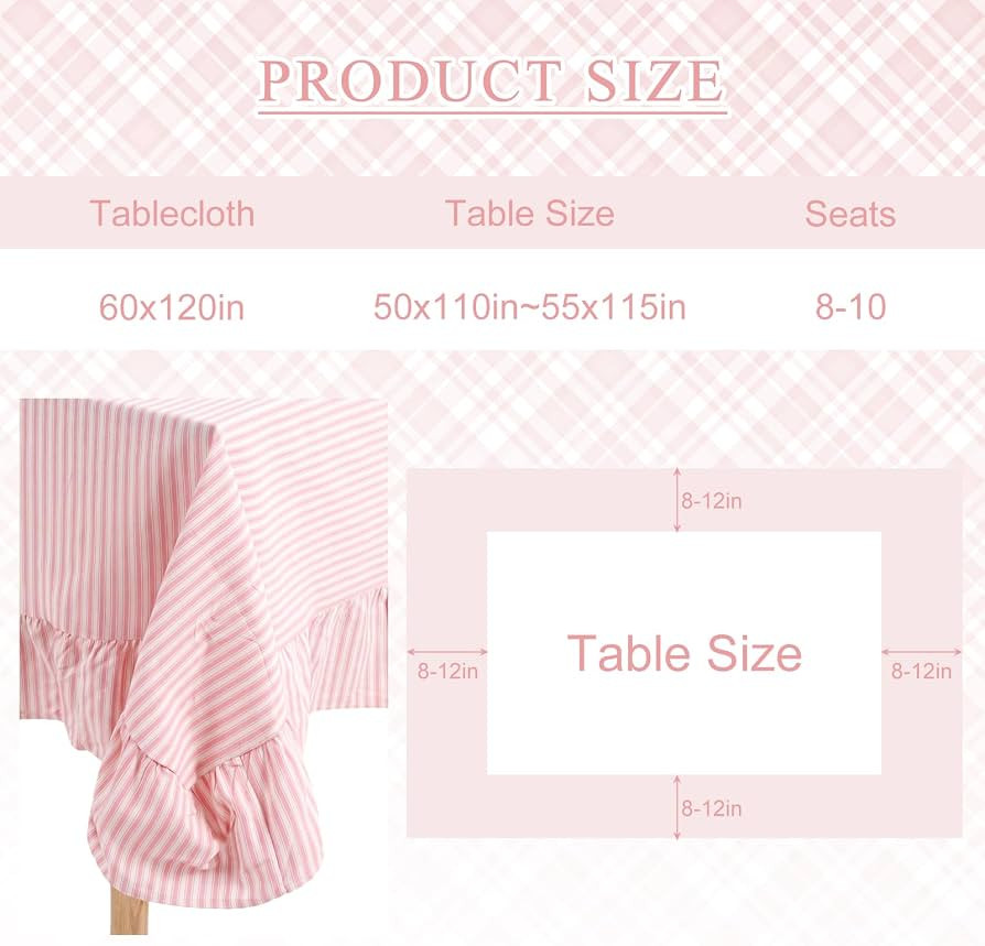 Moukeren 60 x 120 in Farmhouse Ruffle Striped Tablecloth, 100% Cotton Retro Washed Vintage Table ... | Amazon (US)