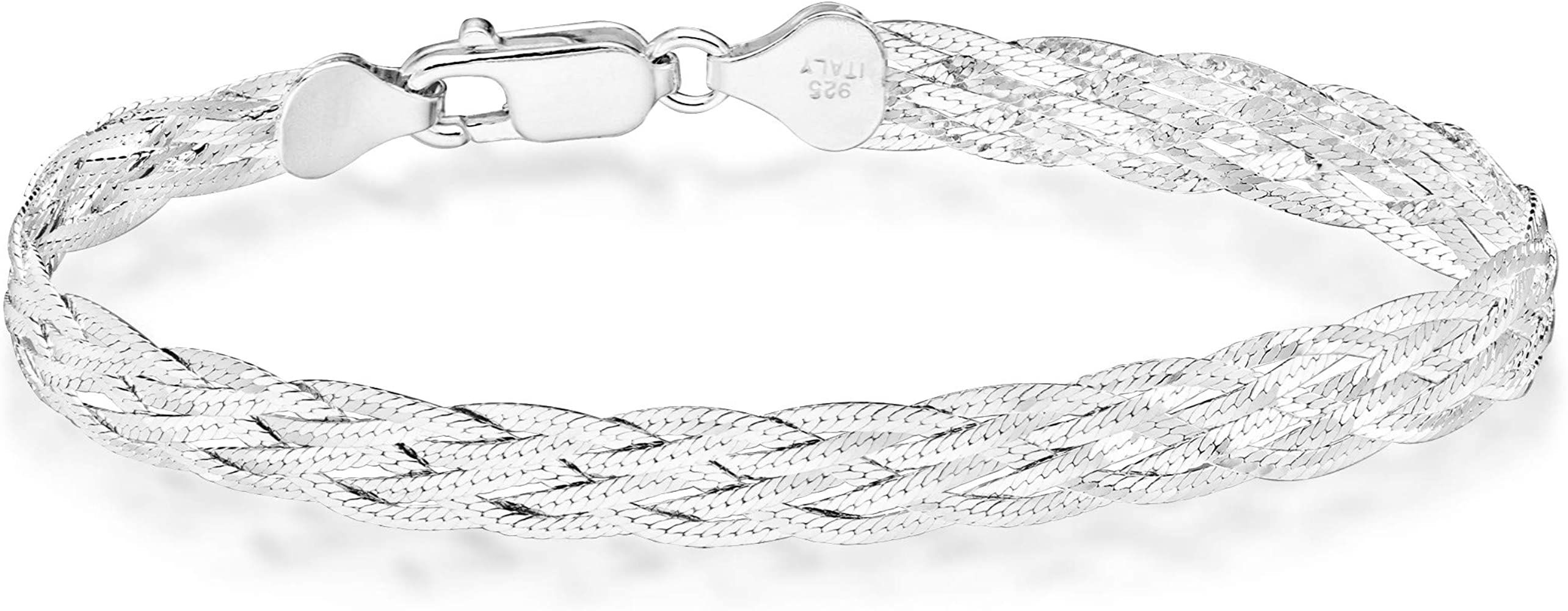 Miabella 925 Sterling Silver Italian 6-Strand Diamond-Cut 7mm Braided Herringbone Chain Bracelet ... | Amazon (US)