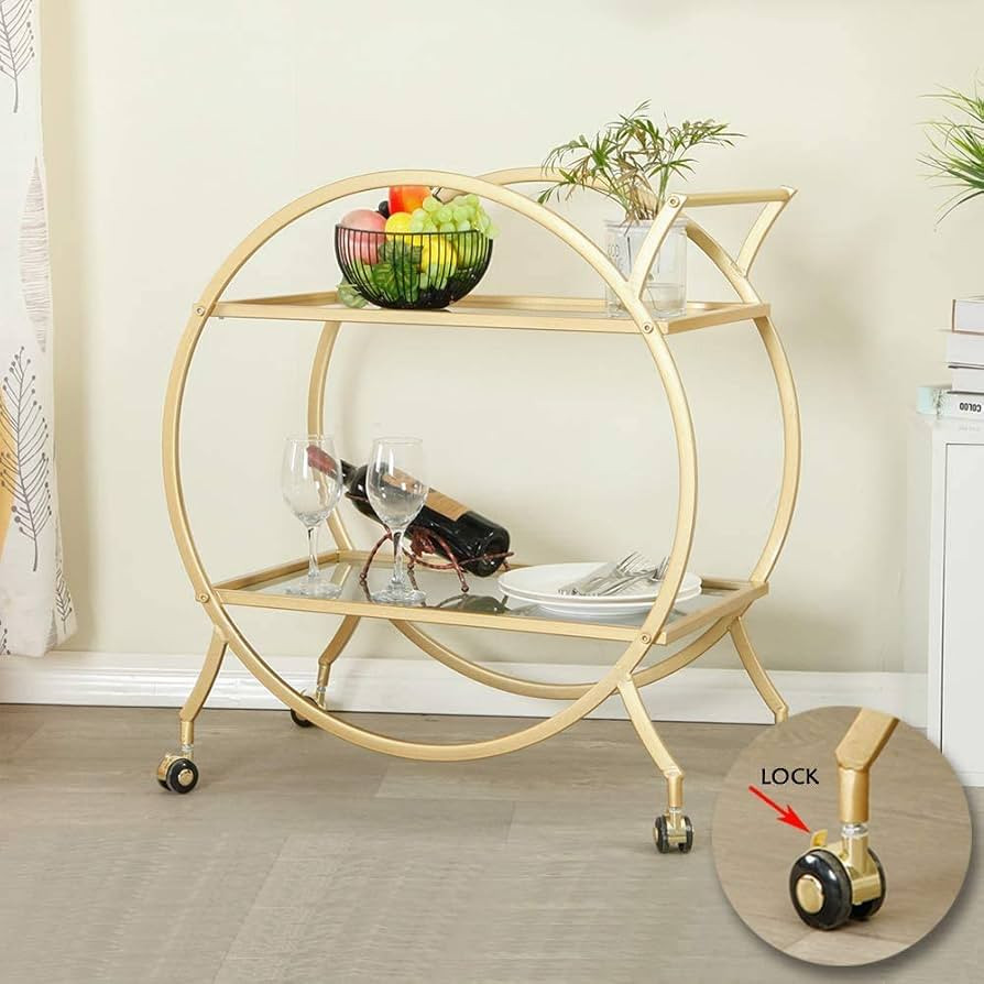 MAIKAILUN Bar Cart with 2 Mirrored Shelves, Modern Metal Bar Serving Cart with Locking Caster Whe... | Amazon (US)