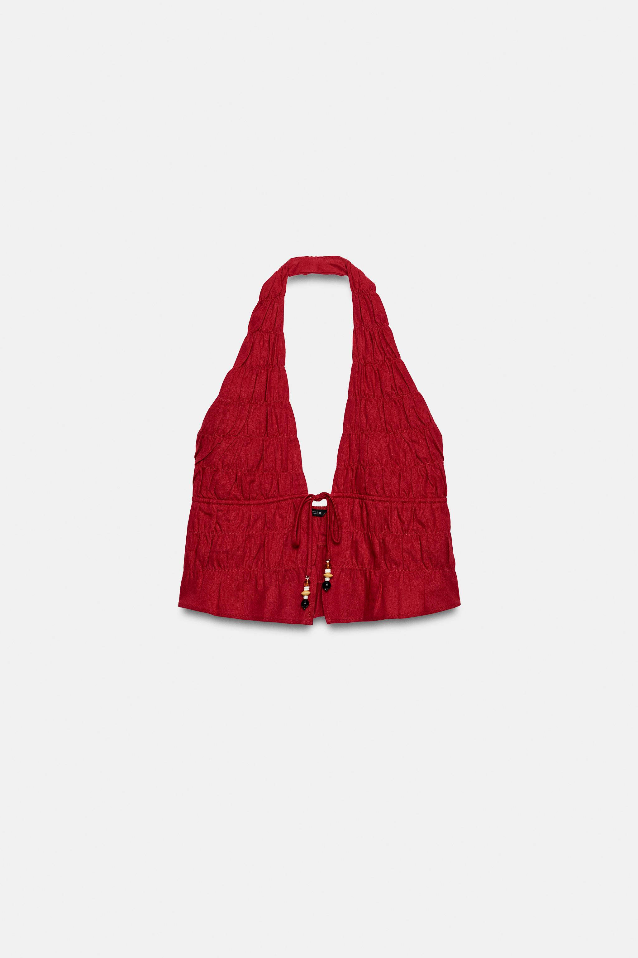 LINEN RUCHED HALTER TOP | Zara US
