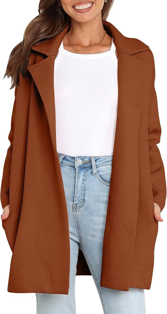 ANRABESS Women’s Coatigan Jacket Long Sleeve Open Front Cardigan Coat Chunky Lapel Blazer Sweat... | Amazon (US)