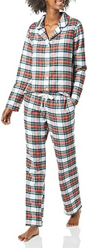 Amazon Essentials Womens Flannel Long-Sleeve Button Front Shirt and Pant Pajama Set | Amazon (US)