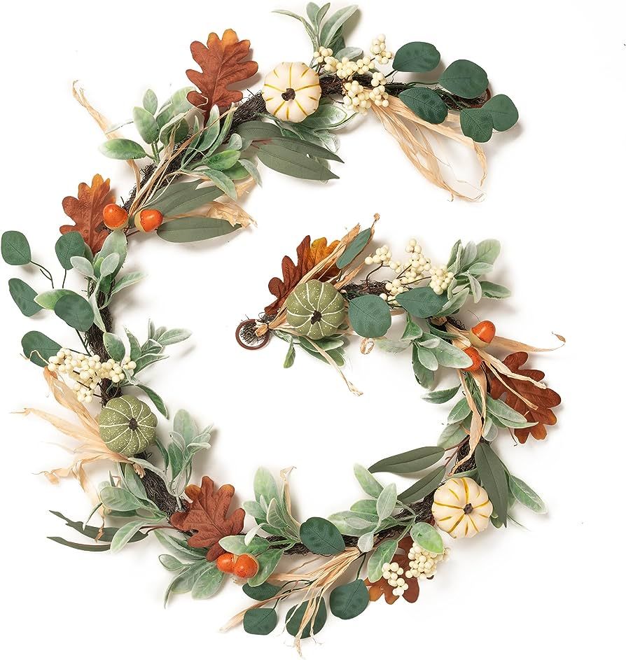 Valery Madelyn 6 Feet Fall Garland for Mantel, Hanging Pumpkins Garlands with Eucalyptus Leaves f... | Amazon (US)