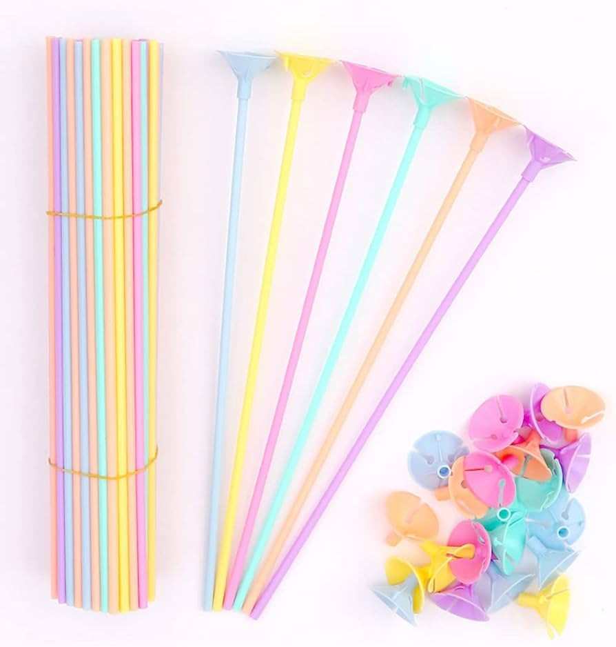 100 pcs 13inch Plastic Colorful Balloon Sticks Holders and Cups for Party, Wedding, Anniversary D... | Amazon (US)