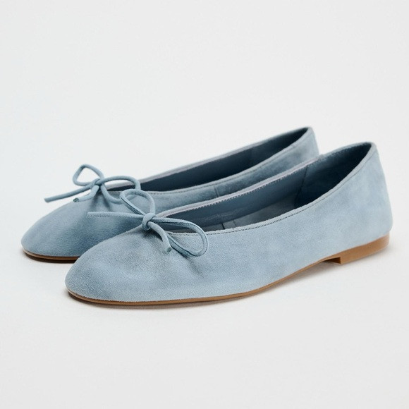Zara suede ballet flats light blue NWT | Poshmark