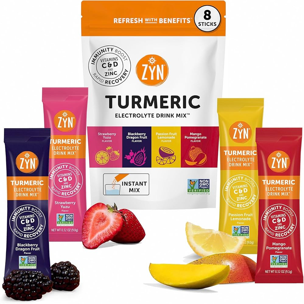 ZYN Electrolyte Drink Mix Hydration Packets, Electrolytes Powder, Hydration Packets w/Turmeric Cu... | Amazon (US)