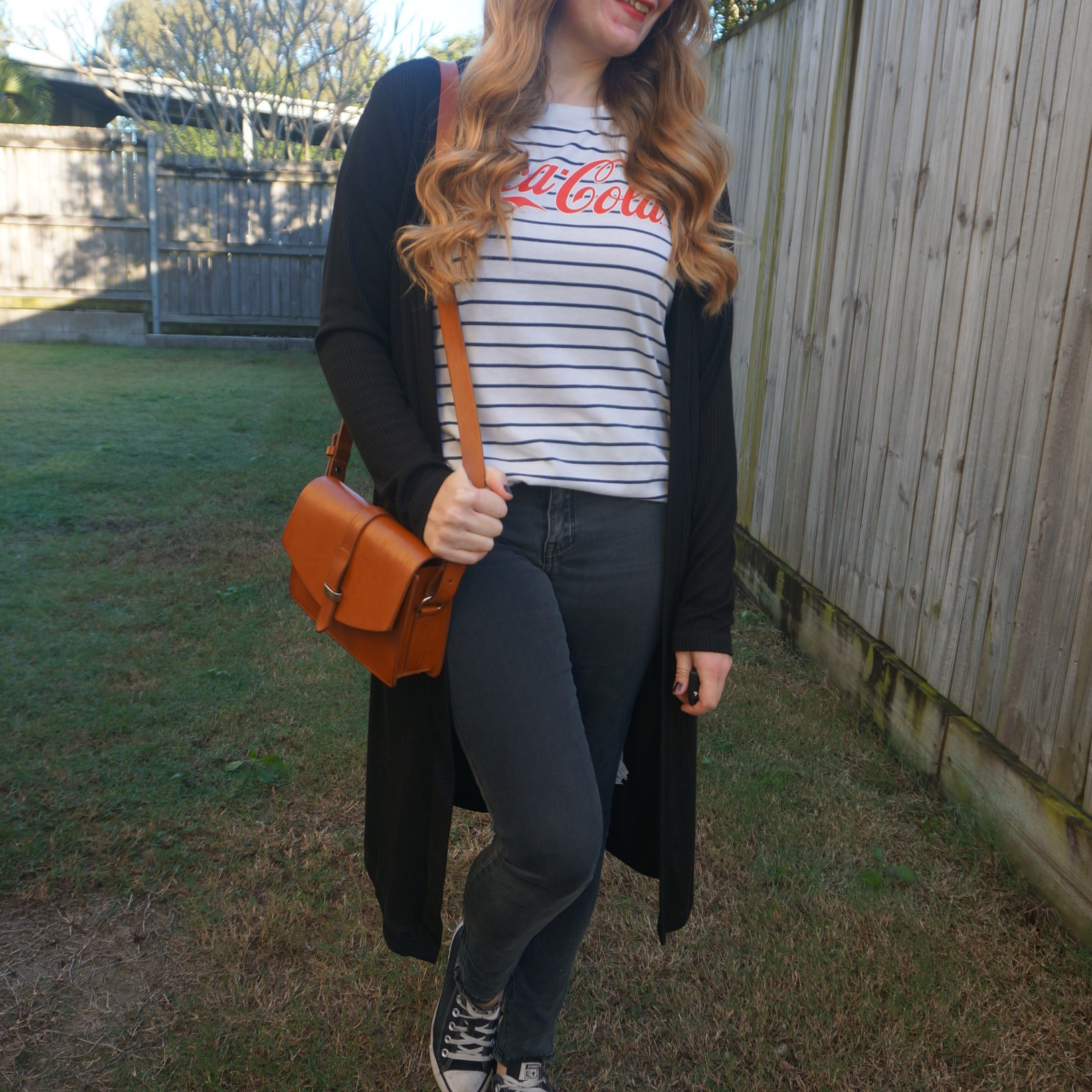 Thrifted jeans, tee, cardigan  and bag with black Converse 🖤

#LTKwinter #LTKaustralia