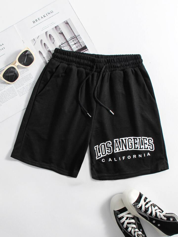 SHEIN EZwear Plus Letter Graphic Drawstring Waist Track Shorts | SHEIN