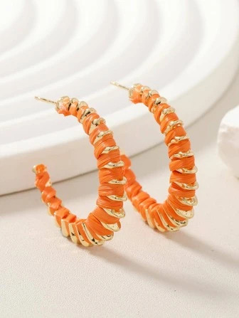 1pair Bohemian Style Raffia Handwoven Holiday Style Simple & Fashionable Metallic Earrings For Wo... | SHEIN