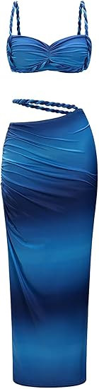 Women's Two Piece Skirt Sets Summer Beach Sexy Ruched Backless Cami Top And Cut Out Skirt Night O... | Amazon (US)