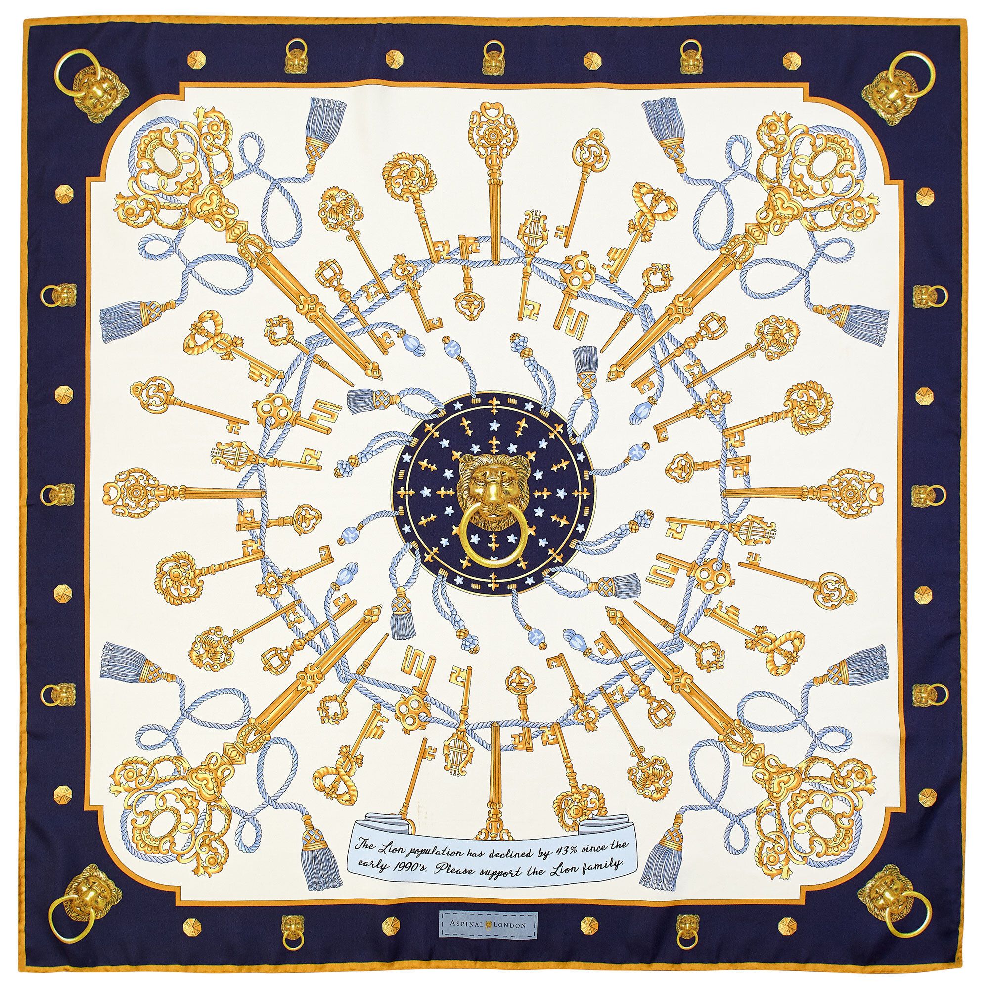 Lion-key silk scarf 90x90 navy | Harvey Nichols (Global)