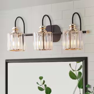 ExBrite Merrin 23.1 in. 3-Light Black Golden Bathroom Vanity Light with Crystal Shades THD11VL130... | The Home Depot