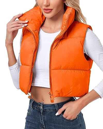 Polu Women's Cropped Puffer Vest Jacket Sleeveless Winter High Stand Collar Lightweight Vest for Women with Zip Gilet | Amazon (US)
