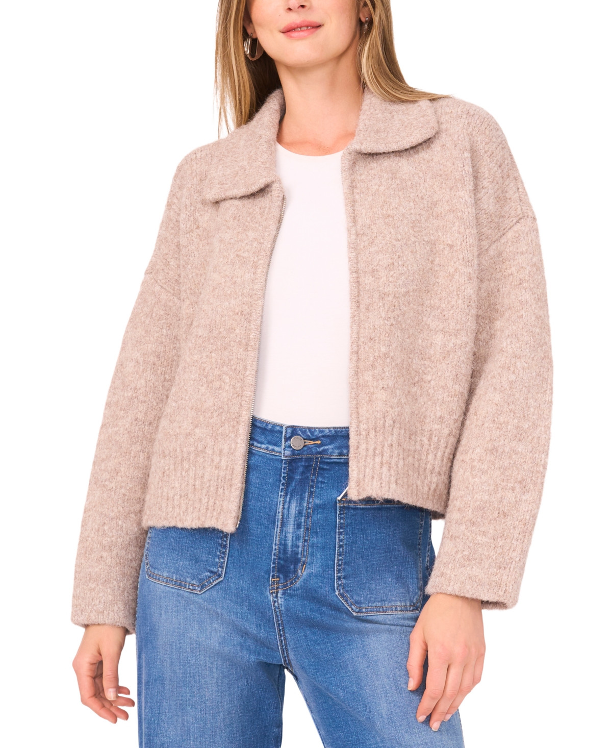 Vince Camuto Women's Collar Zip-Up Cardigan Sweater - Sugar Maple | Macy's