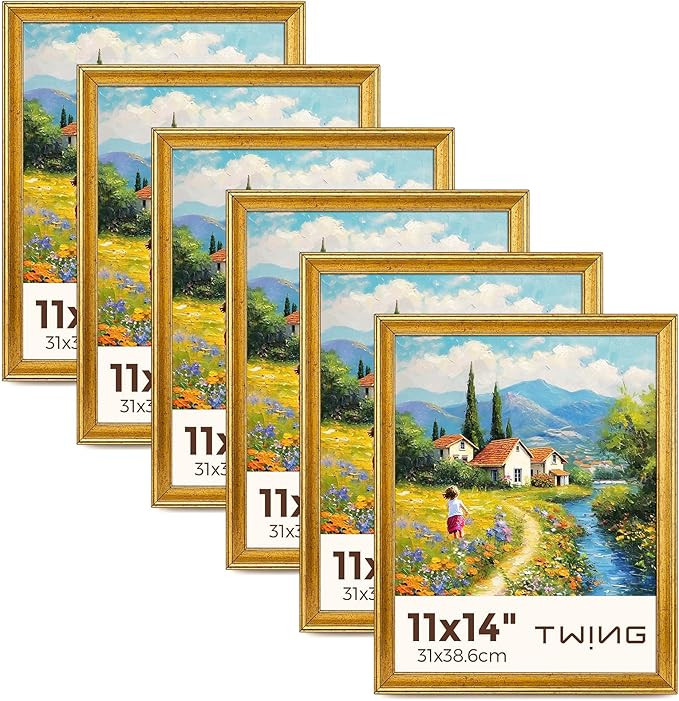 11x14 Gold Picture Frames Set of 6,Rustic Gold Frames Display Pictures 8x10 with Mat or 11x14 wit... | Amazon (US)