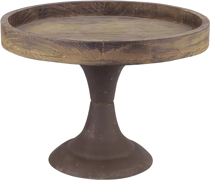 Stonebriar Rustic Worn Natural Wood and Metal Pedestal Tray, Decorative Pillar Candle Holder, For... | Amazon (US)