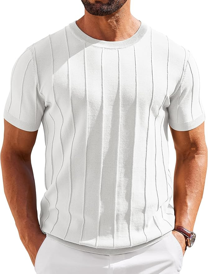 COOFANDY Men's T- Shirts Short Sleeve Knit Sweater Shirt Casual Crewneck Ribbed Pullover Tees | Amazon (US)