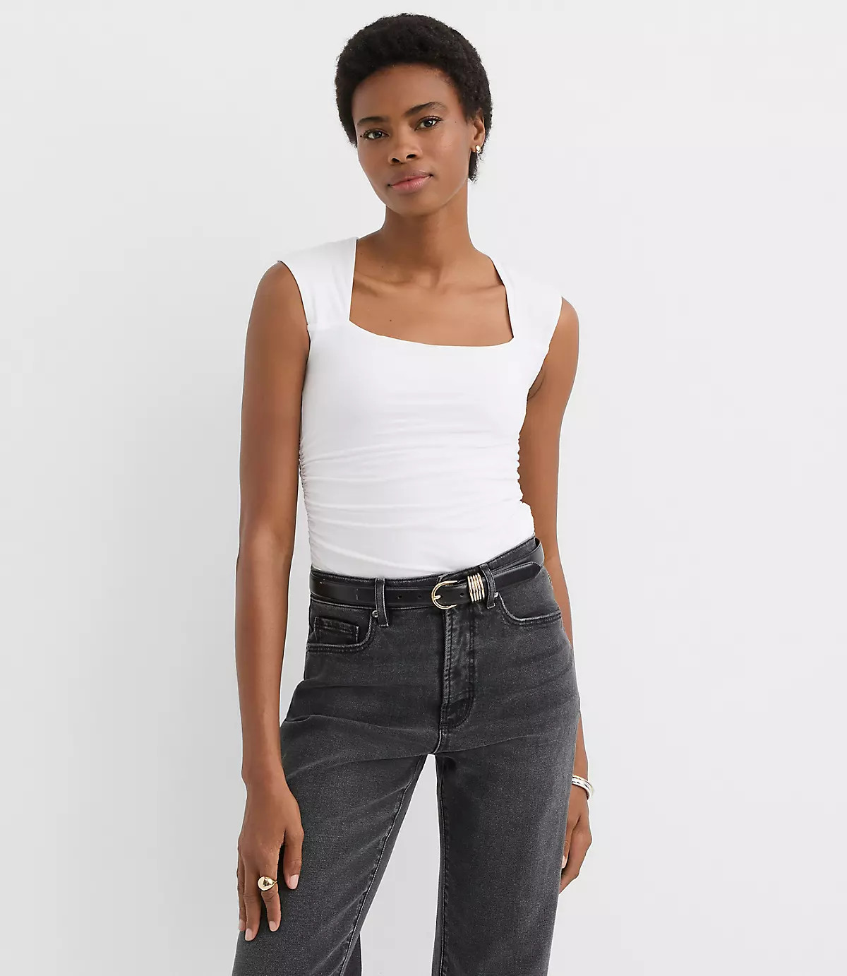 Petite Ruched Square Neck Top | LOFT