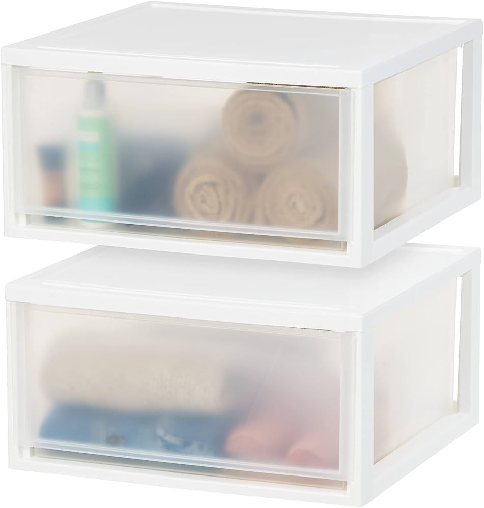 IRIS USA 47 Qt. Plastic Drawer Storage Organizer Stacking Drawers, 2-Pack, Stackable Unit with Sl... | Amazon (US)