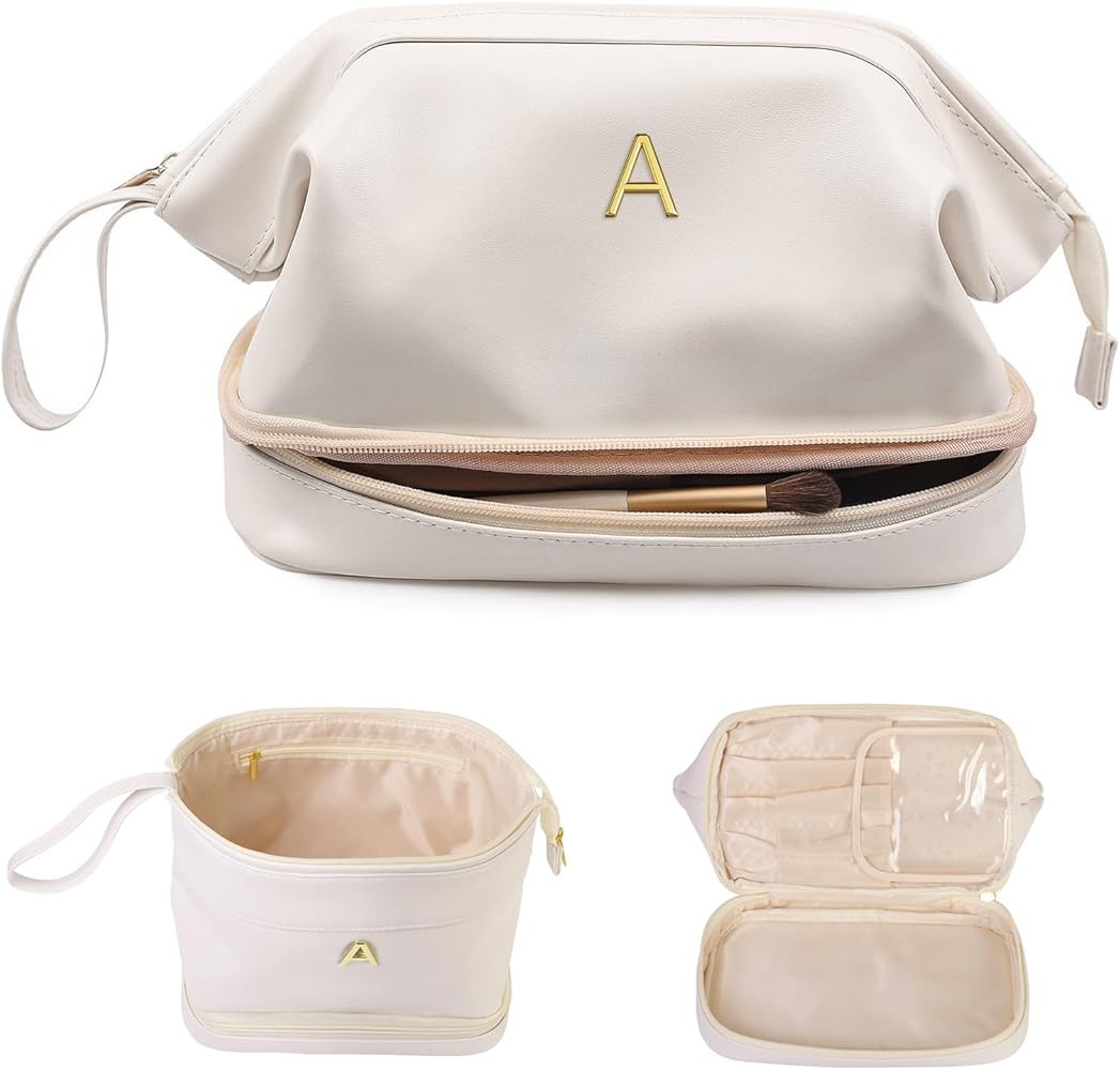 Women Gifts, Initial Large Makeup Bag, Travel Essentials, Personalized Double Layer Cosmetic Bag ... | Amazon (US)